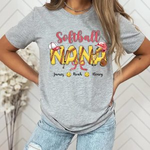 Softball Grandma Shirt Custom Leopard Softball Shirt Grandma Shirt Softball Mom Shirt for Nana from Kid Custom Name Mothers Day Gift 2 1