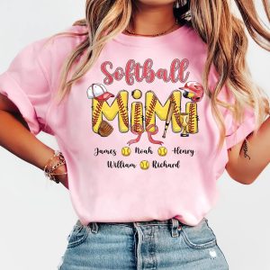 Softball Grandma Shirt Custom Leopard Softball Shirt Grandma Shirt Softball Mom Shirt for Nana from Kid Custom Name Mothers Day Gift 4 1