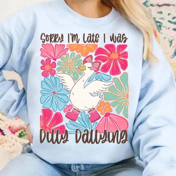 Sorry Im Late I Was Dilly Dallying Goose Png Boho Floral PngFunny Mama Png Mama Goose Png Sarcastic Png Funny Shirt Design Hand drawn 2 1