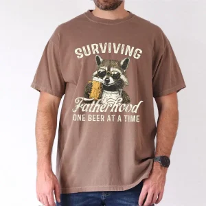 Surviving Fatherhood One Beer At A Time, Funny Father Tee, Drinking Husband, Fathers Day Gift, Gift for Dad, Sarcastic Dad Grandpa T-Shirt