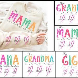 This Mama/Grandma/Nana Wears Her Heart On Her Sleeve, Custom Mama with Name Kids Tee -  The Best Mothers Day Gift