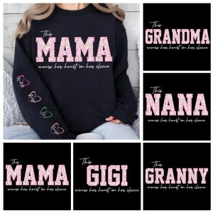 This Mama/Grandma/Nana/Gigi Wears Her Heart On Her Sleeve, Custom Mama with Name Kids Tee -  The Best Mothers Day Gift