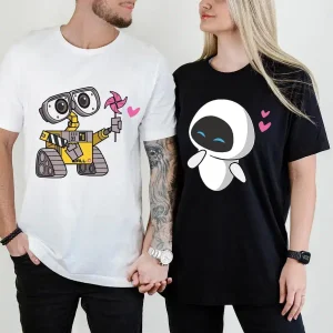 Couples Matching T-Shirt With Wall E and Eve Print Design, The Best Family Matching Gift