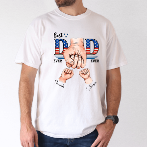 Best Dad Ever Ever, Custom Kids' Names USA Flag T-Shirt - The Best Father's Day Gift