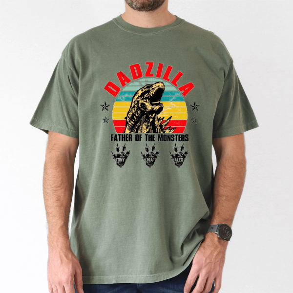 personalized dadzilla tee retro monster dad with kids names 2 1