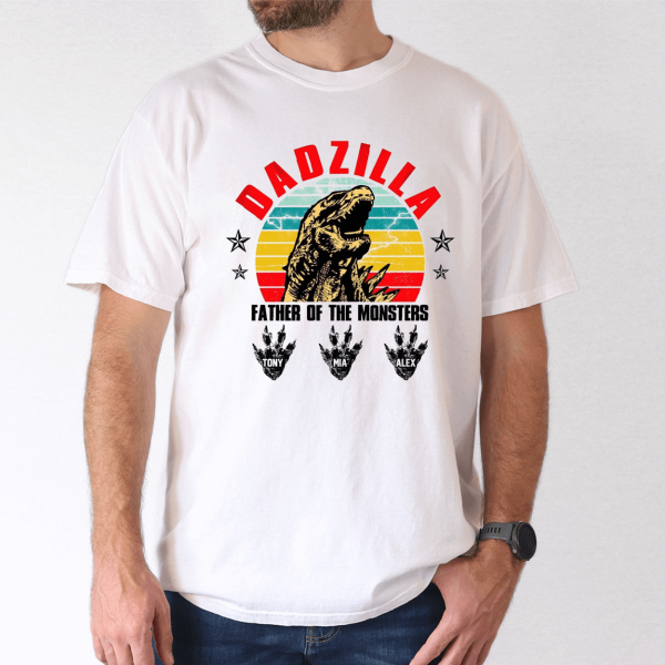 personalized dadzilla tee retro monster dad with kids names 3 1