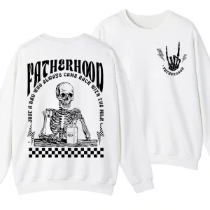 2 Sides Fatherhood T-Shirt, Just A Dad Who Always Came Back With The Milk Tee, Father’s Day Gift, Funny Dad Skeleton Shirt