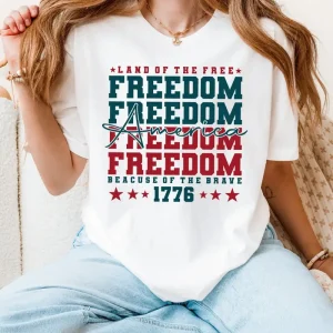 Freedom America 1776 T-Shirt – Vintage Flower Flag USA Tee – Gildan Heavy Cotton Patriotic 4th of July Independence Day Gift
