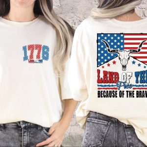 America Land of the Free Because of the Brave T-Shirt – Patriotic 4th of July & Memorial Day Tee – Independence Day USA Shirt