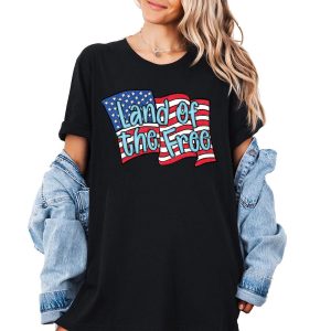 America Land of the Free Shirt – 4th of July Patriotic USA Flag Tee, Memorial Day & Independence Day Coquette Style