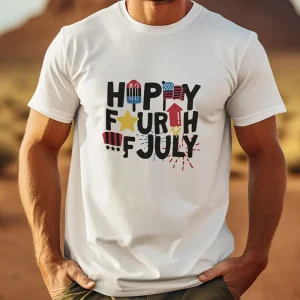 Happy Fourth of July Men's Printed Tee – Comfortable Breathable Short Sleeve – Patriotic Family Casual Summer Shirt