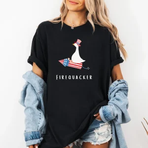 Firequacker & Goose 4th of July T-Shirt – Patriotic USA American Flag Independence Day Tee