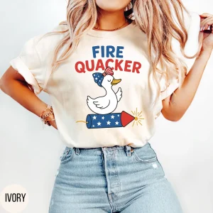 Firequacker & Goose 4th of July & Memorial Day T-Shirt – Patriotic USA Flag Tee – Independence Day & Memorial Day Outfit