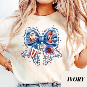 4th of July Bow T-Shirt – Patriotic Eagle & Fireworks Tee, USA Flag Independence Day Graphic T-Shirt, Cute Summer Outfit