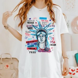 4th of July Shirt – Land of the Free Tee with Statue of Liberty – Patriotic Independence Day T-Shirt