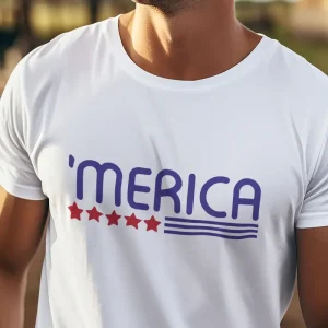 ‘MERICA’ Graphic Tee – 100% Cotton Breathable Crew Neck Short Sleeve – Patriotic Casual T-Shirt for Summer