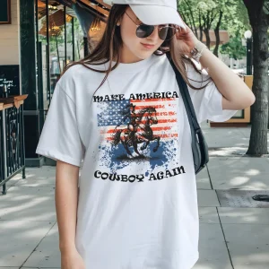 Make America Cowboy Again T-Shirt – Patriotic Western Cowboy & Cowgirl Rodeo Tee, 4th of July USA Shirt