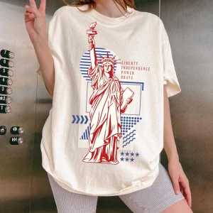 Retro 4th of July Shirt – Statue of Liberty Tee – USA Flag American Girl Patriotic T-Shirt