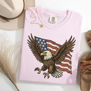 Patriotic Eagle 4th of July T-Shirt – Western Cowboy Style, Country Pride Tee, Bold American Eagle Graphic T-Shirt