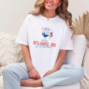 Red White and Western Cowgirl T-Shirt – 4th of July Tequila Tee, Patriotic Retro Country USA Top, Trendy Western Cowgirl T-Shirt