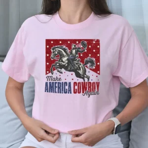 Red White and Western T-Shirt – Patriotic 4th of July Cowboy Tee, Western American Independence Day T-Shirt, Country Style
