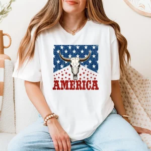 Western America T-Shirt, 4th of July Patriotic Tee, Retro USA Country Western Shirt, Make America Cowboy Again Shirt