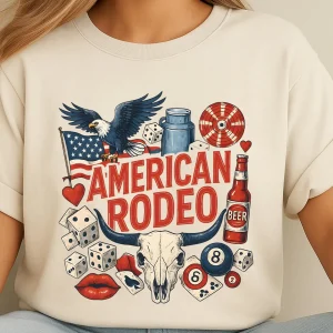 Western Collage 4th of July T-Shirt – Funny Patriotic USA Graphic Tee, Vintage Western Sublimation Design, Independence Day Shirt, Trending July 4th Cowboy Style Tee