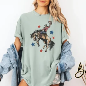 American Cowboy 4th of July Shirt – Patriotic Rodeo Tee, Land of the Free, Home of the Brave