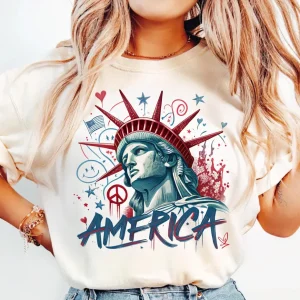 4th of July Shirt – Statue of Liberty & USA Flag Graphic Tee – Patriotic Independence Day T-Shirt