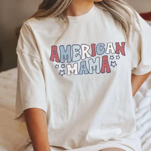 4th Of July Tee, American Mama T-Shirt, Fourth Of July Shirt, Memorial Day Shirt, Patriotic Mom T-Shirt