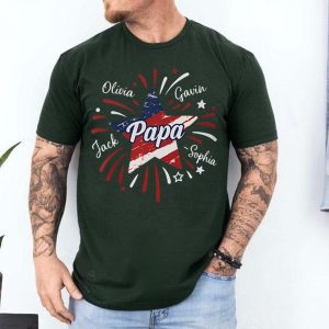 4th of July Papa T-Shirt, Custom Grandpa T-Shirt with Kids names shirt, Patriotic 4th of July Grandpa Firecrackers Shirt, Custom 4th of July Dad