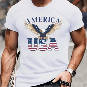 USA Eagle Graphic T-Shirt – Premium Pure Cotton Tee for Men – Trendy High-Street Fit with Bold Patriotic Print