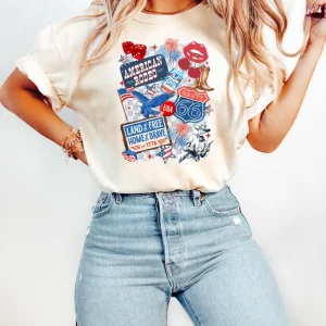 American Cowgirl T-Shirt – Patriotic Western Tee for 4th of July, Girly Independence Day Outfit with Country Charm