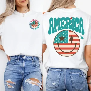 Red White Tee – Double Sided 4th of July Shirt – America Freedom T-Shirt – Comfy USA Independence Day Gift