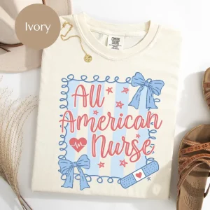 All American Nurse Shirt – Retro Coquette 4th of July Tee – Patriotic Nurse Life T-Shirt for Independence Day or Memorial Day