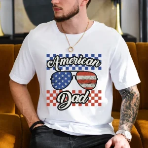 American Dad Tee, Father's Day Gift, 4th Of July Matching Shirt, American T-Shirt, Men 4th of July Shirt, Checkered Dad