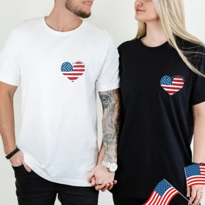 American Flag Heart Couple Shirt, 4th July Shirts, Independence Day Tee, Heart couple shirt, Couple Matching shirt, Patriot Tee, Couple Goals