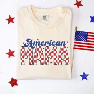 American Mama T-Shirt, Retro 4th of July Mama Shirt, Patriotic Mama, Mama fourth of July Shirt, Checkered American Mama