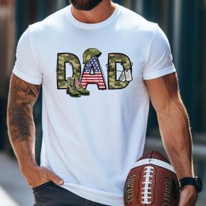 Army Dad T-Shirt, Father's Day, Military Dad Gift, Camo Army Boots American Flag T-Shirt, Veteran Dad Tee, Proud Army Father Apparel