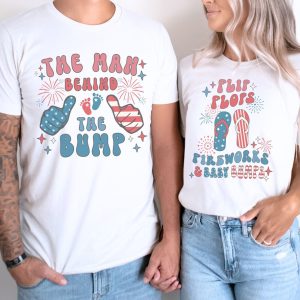 Couples 4th of July Pregnancy Shirt, Fireworks and Baby Bumps Shirt, Couples July 4th Pregnancy Reveal, Patriotic Baby Announcement Shirt