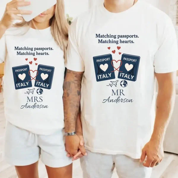 Couples Honeymoon Tee Just Married 1