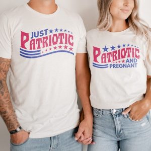Couples Patriotic and Pregnant Shirt 4th of July Matching Pregnancy Announcement Shirt Fourth of July Gender Reveal T-Shirt Memorial Day Tee