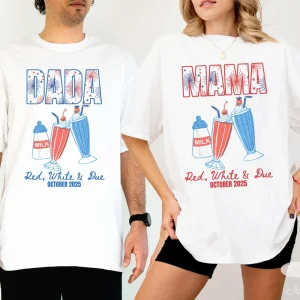 Custom 4th of July Pregnancy Announcement Shirts – Matching American Mama & Dad to Be T-Shirts – Patriotic Gift for Expecting Parents