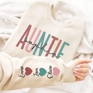 Custom Auntie Sweatshirt, Personalized Aunt Shirt With Niece and Nephew Names, Blessed Aunty , Customized Gift For New Aunt, Moms Day