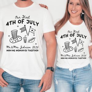 Custom First 4th of July Married Couple Matching Shirts – Patriotic Mr & Mrs Independence Day Tees – Newlywed Gift