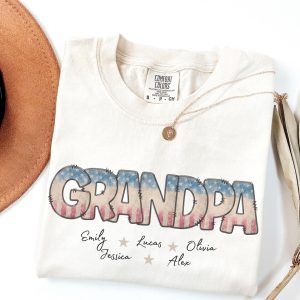 Custom Grandpa T-Shirt with Kids' Names, Patriotic Grandpa Tee, Father’s Day Gift from Kids, American Flag Grandpa Shirt