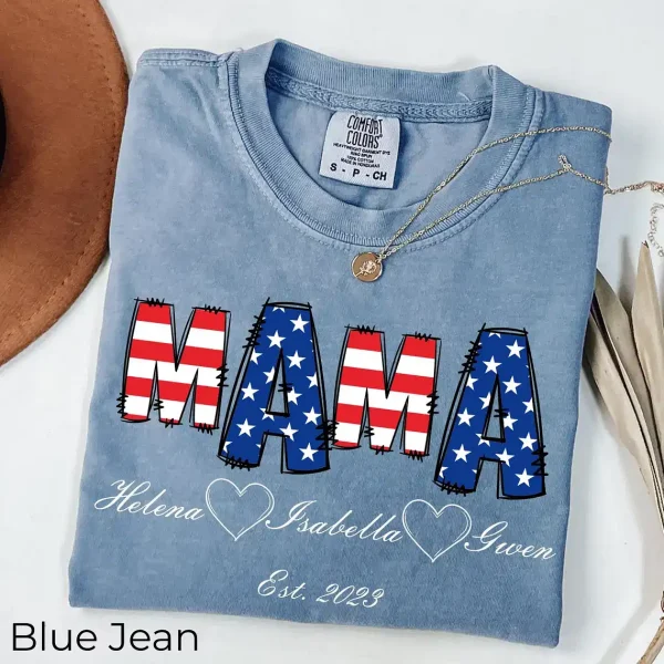 Custom MAMA Shirt with Kids Names and Year 2