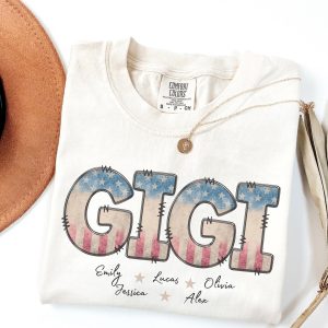 Custom Memorial Day Gigi T-Shirt, Custom Kids Names T-Shirt, Patriotic Gigi Shirt, 4th of July Gigi Gift, USA Flag Graphic Tee