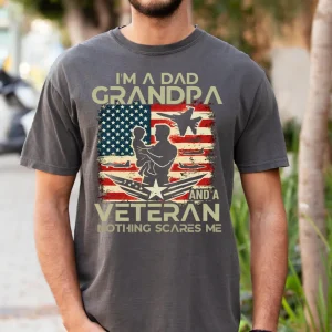 Dad Grandpa Veteran Shirt, Patriotic Graphic Tee For Him, Military Gift Idea For Veterans, American Flag Shirt,Father’s Day Gift For Grandpa