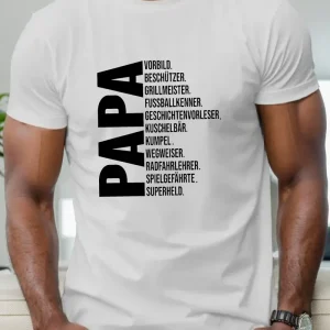 Father's Day Men's Casual Short Sleeve T-Shirt - Papa German Print, Royal Blue, Round Neck, Summer Top, Machine Washable, Fathers Day Tshirt